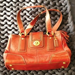 Coach handbag & dustbag - dark red leather